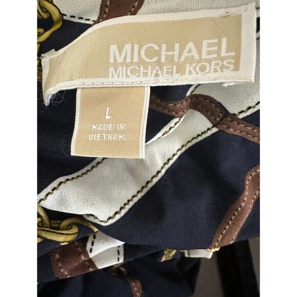 Michael Kors Chain Belt Print Mini Dress or Tunic Top Large Black Gold *No Belt - Picture 9 of 16